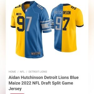 New without tags Aidan Hutchinson Detroit Lions Blue Maize 2022 NFL Draft Split